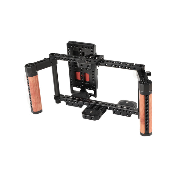 KAYULIN Adjustable Camera 7 inch Monitor Cage Rig With Dual Wooden Handle & Power Supply Splitter for Monitor K0113
