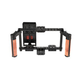 KAYULIN Adjustable Camera 7 inch Monitor Cage Rig With Dual Wooden Handle & Power Supply Splitter for Monitor K0113