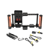 KAYULIN Adjustable Camera 7 inch Monitor Cage Rig With Dual Wooden Handle & Power Supply Splitter for Monitor K0113