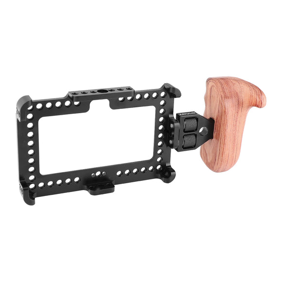 Kayulin On-camera Monitor Cage Bracket With Wooden Handgrip Right Side For FeelWorld F6 Plus 5.5