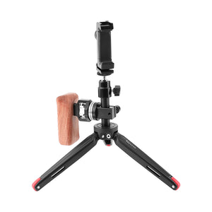 KAYULIN Robust Foldable Mini Tabletop Tripod + Smartphone Clip + Ball Head Peapod Holder With Arri Rosette Wooden Handle Grip K0329