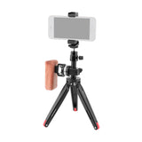 KAYULIN Robust Foldable Mini Tabletop Tripod + Smartphone Clip + Ball Head Peapod Holder With Arri Rosette Wooden Handle Grip K0329