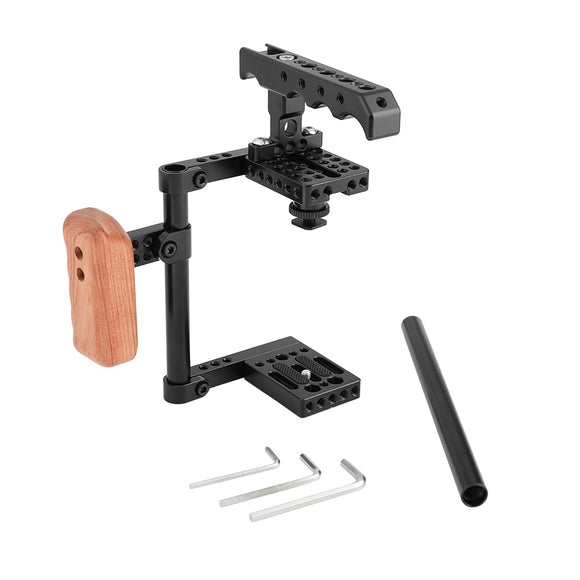 Kayulin Universal Camera Cage Quick Release Half Cage Kit With Rod Clamp Wooden Handle Grip For Canon Sony Panasonic Series Dslr K0340